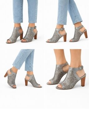 Johnston & Murphy Women's Metallic Gray Caged Peep Toe High Heel Shoe Size 10M